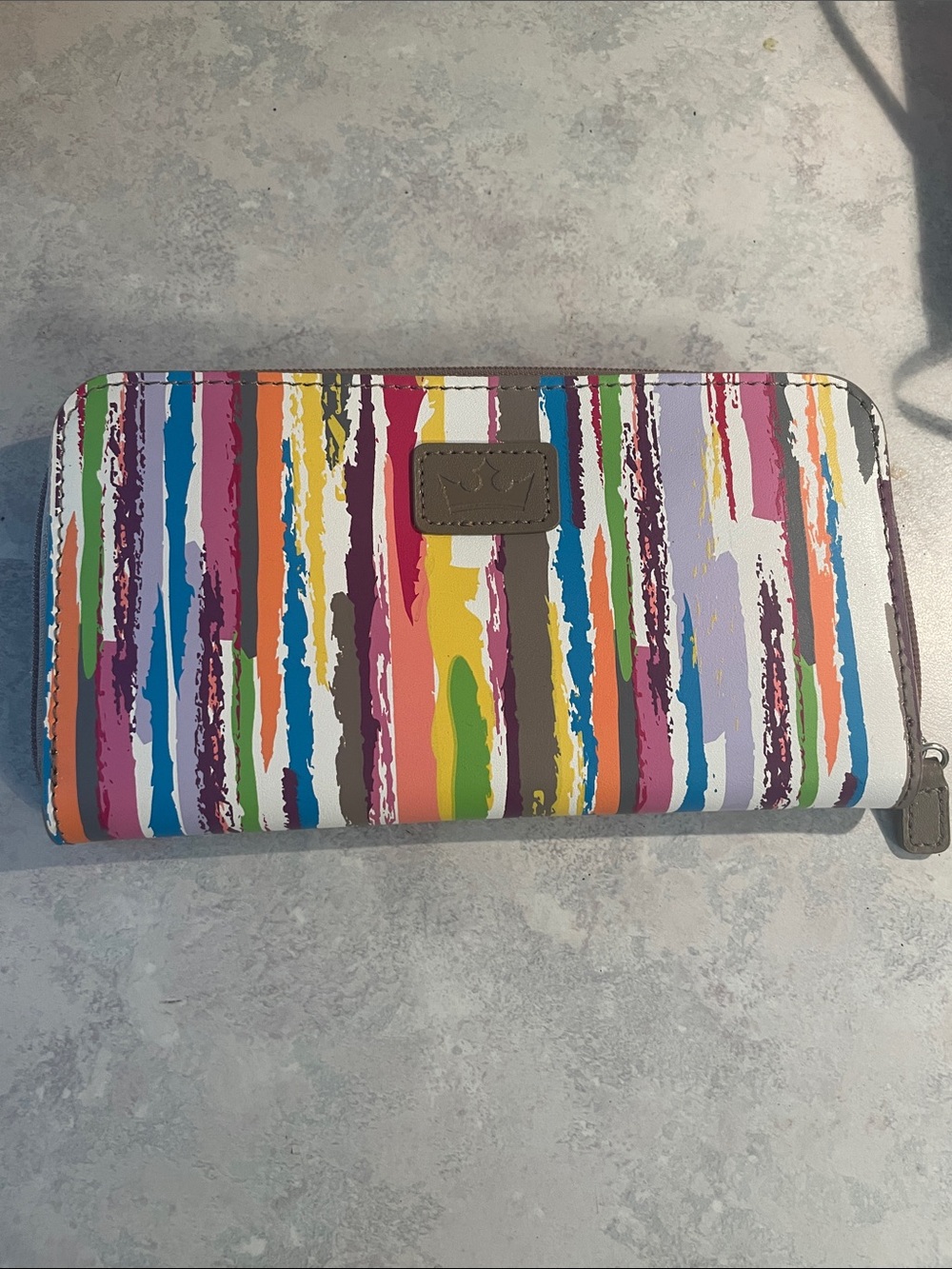 New Baekgaard Watercolor Stripe Zip Around Leather Wallet